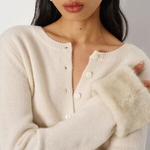 Reformation Clara Cardigan/Cream Faux Fur Cuff